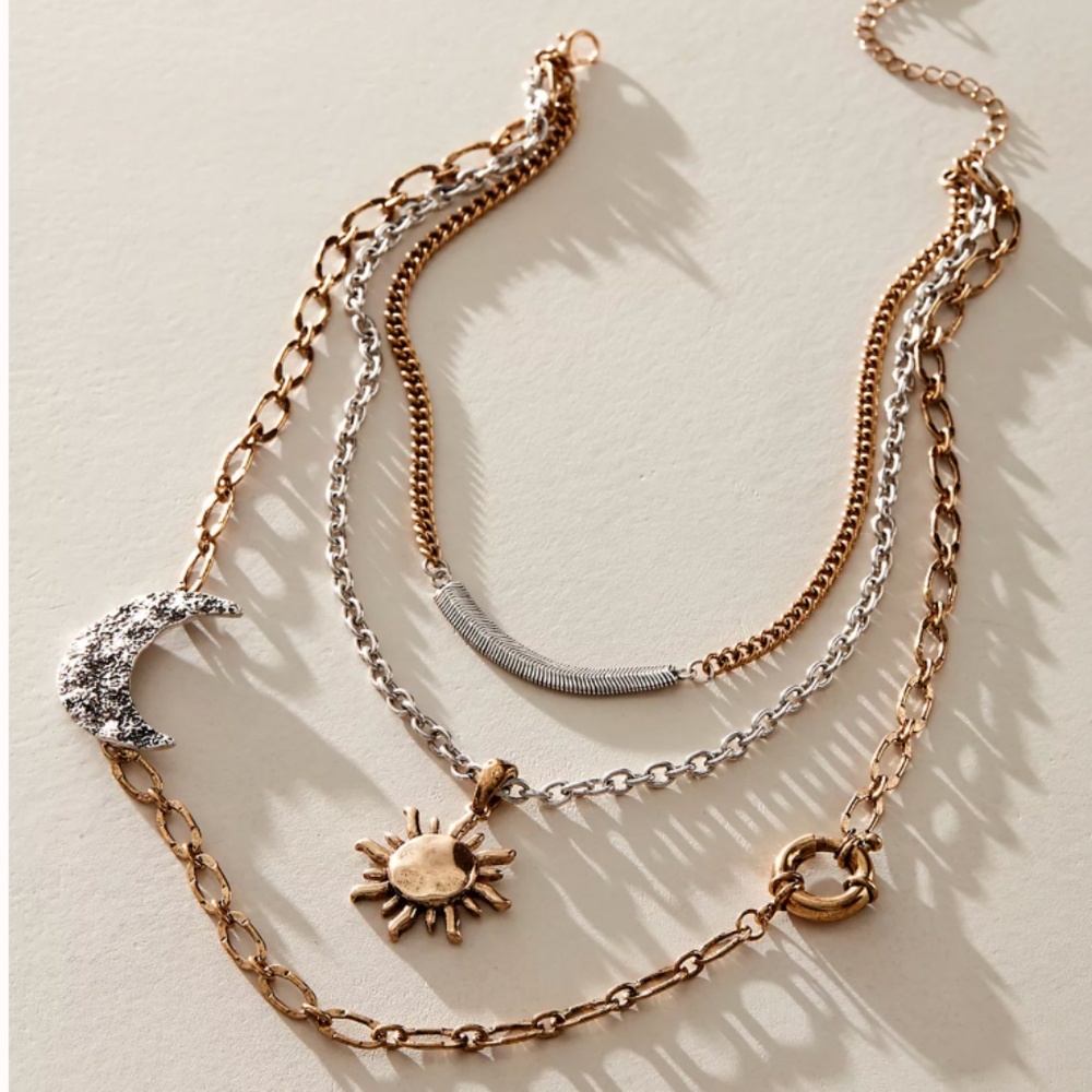Free People Last Call Layered Necklace Sun/Half Moon
